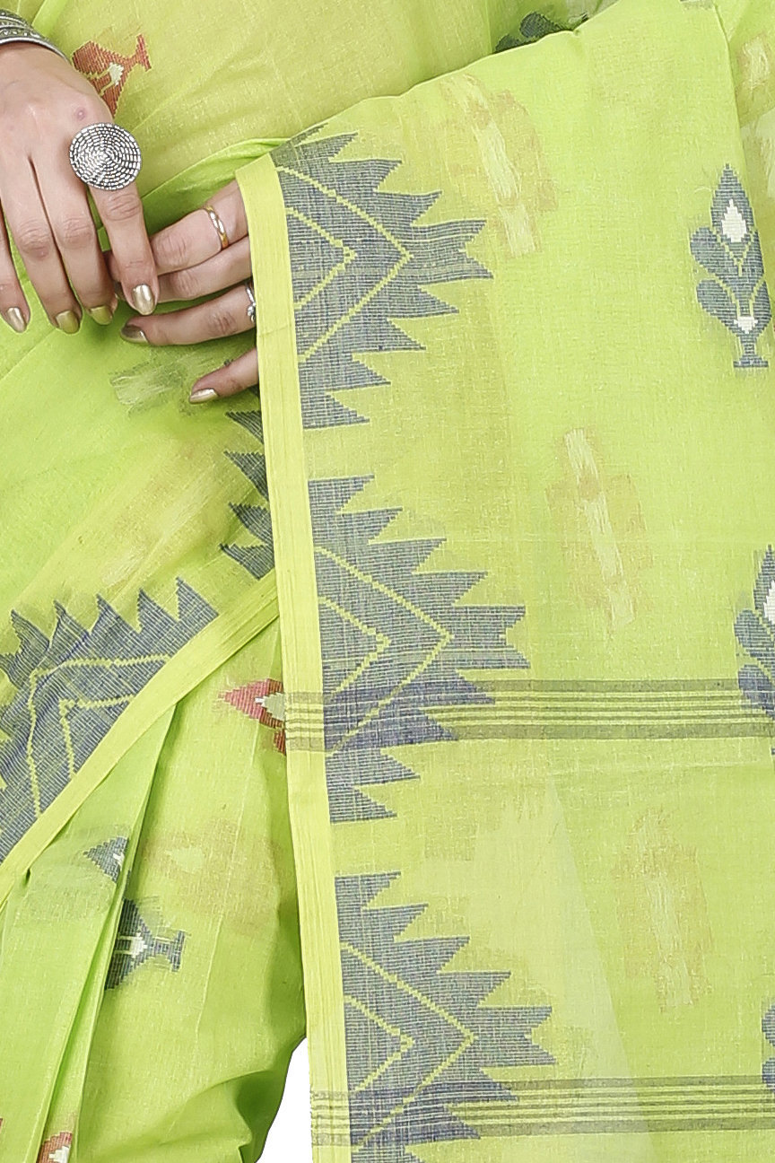 Olive Green Pure Cotton Sidra Tant Saree (1032)